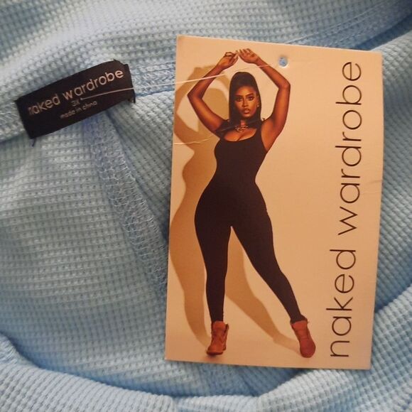 Naked Wardrobe Waffle Knit Flare Leg Pants Baby Blue Size 3X NWT - Picture 4 of 4